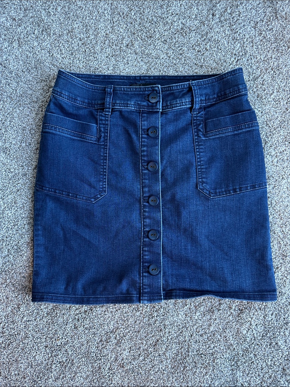 Prana Dark Blue Jean Button-Front Denim Mini Skirt